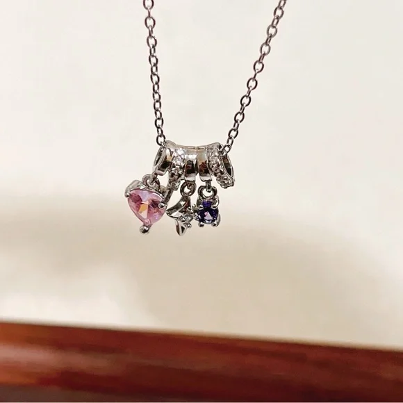 ✨ cute dangle with little pink heart tones/ star/ purple stones necklace - Picture 4 of 12
